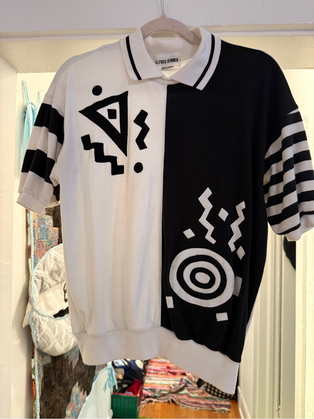 Vintage 80s Alfred Dunner Black & White Geometric Polo Shirt - M-XL